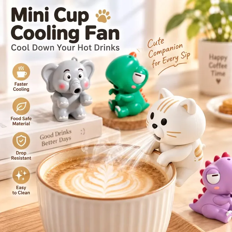 Hands‑Free Clip‑on Mini Food Blower Fan USB‑C Rechargeable Portable Cute Animal Fan Quick Cool Noodle Soup