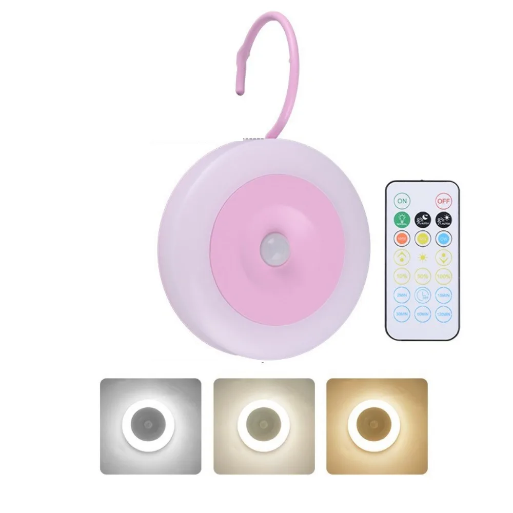 

Cordless Motion Sensor Night Light Magnetic Round Shape Smart LED Night Lamp USB Rechargeable Hook Design Wall Lights Room