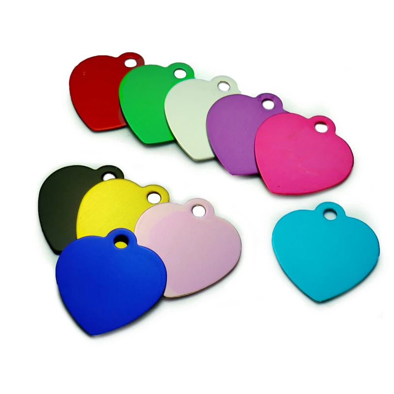 Wholesale 20Pcs Customized Name Phone NO. ID Tags Cat Charm Personalized Pet Supplies Aluminum Keyrings Heart Shape Lable