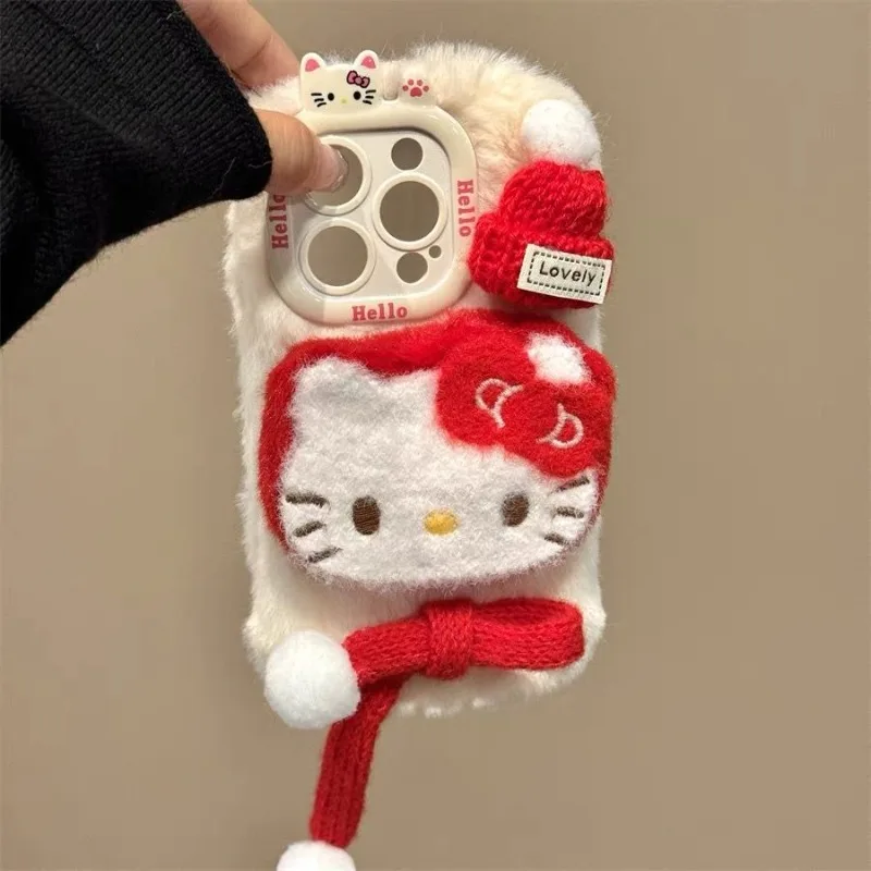 Kawaii Hello Kitty Sanrio Student Leuke Cartoon Pluche Telefoon Shell iPhone Bescherming Shell Telefoon Decor Kerstcadeaus voor kinderen