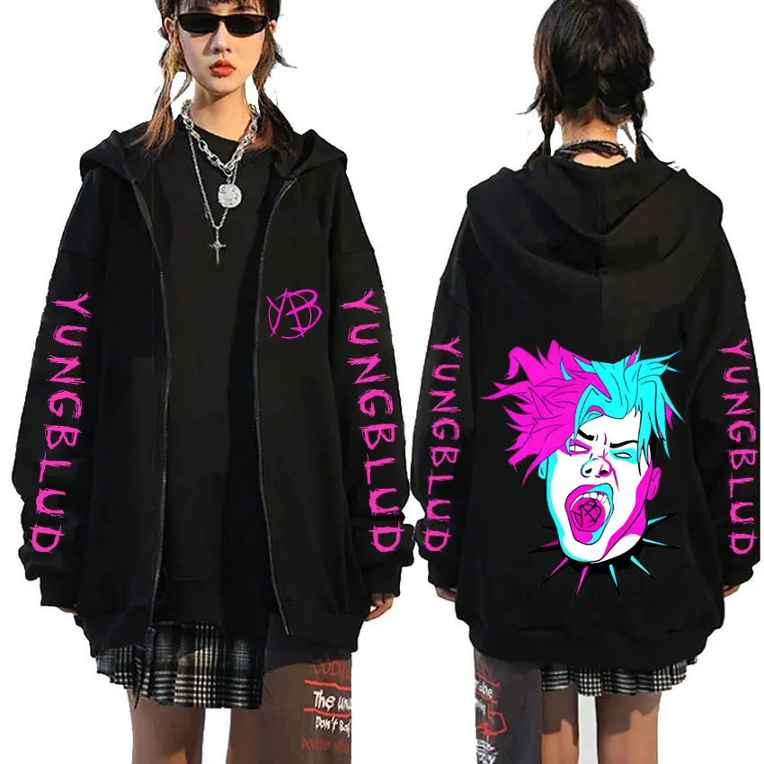 

Singer Yungblud Face Graphic Zipper Hoodie Men Women Rock Vintage Oversized Zip Up Jacket Men's Fleece Cotton Zip Up Sweatshirt