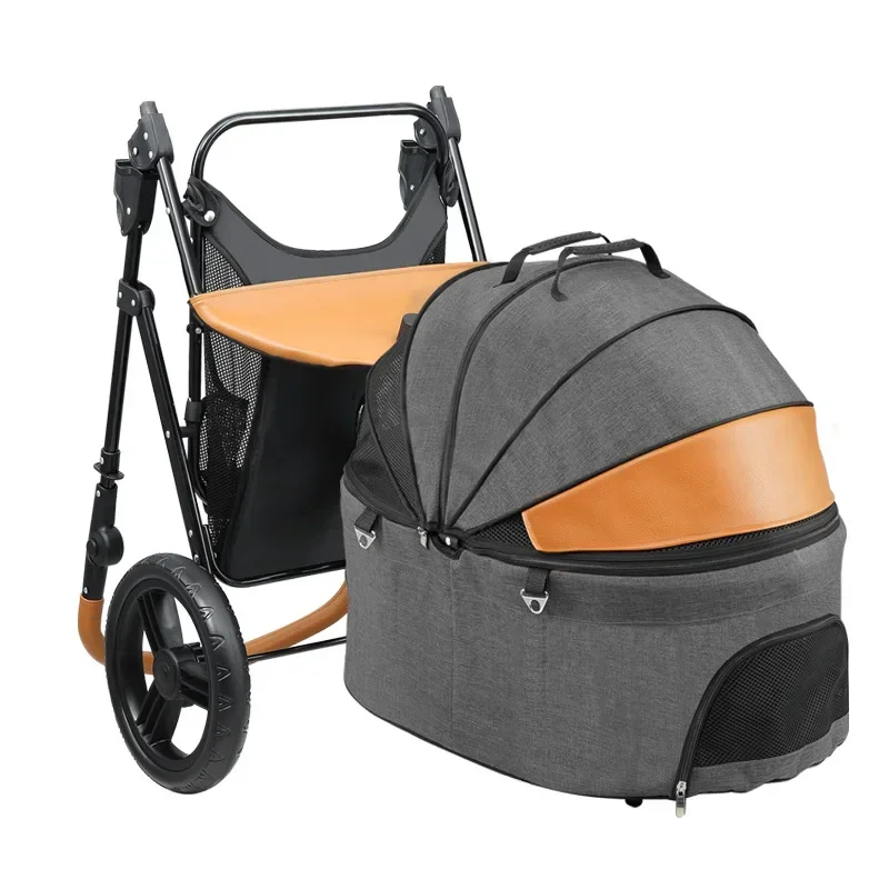 

A Pet Trolley Portable Foldable Detachable Medium Large Dog Cat Outdoor Portable Tricycle Foldable Cat Carrier Cart stroller