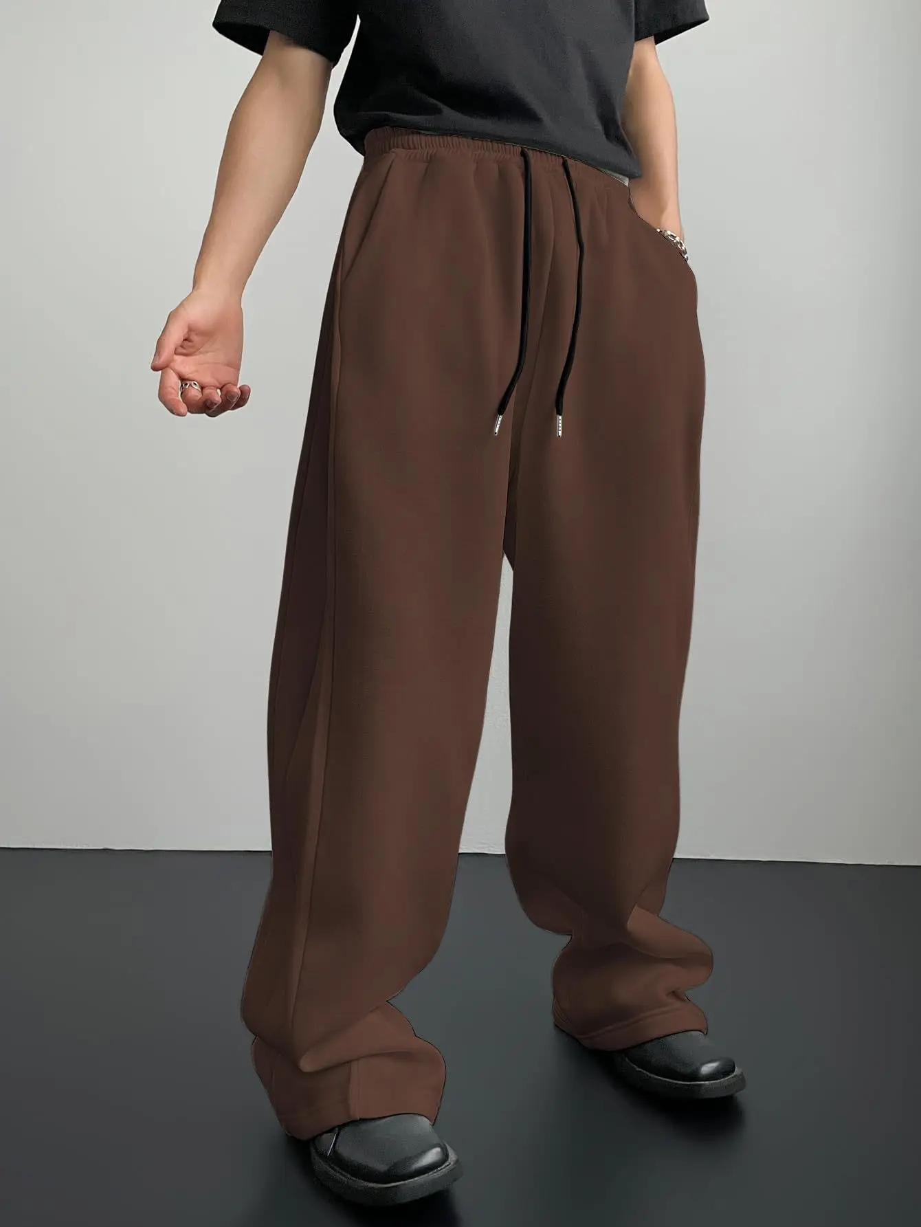 Men's heavy breathable sports jogging pants elastic drawstring waist loose straight casual trousers thick men's sweater pants