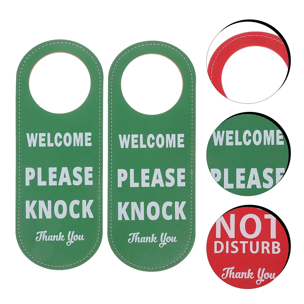 PU Do Not Disturb Door Hanger Sign Double Side Welcome Please Knock Sign for Dorm Hotel Home Office Meeting Rooms