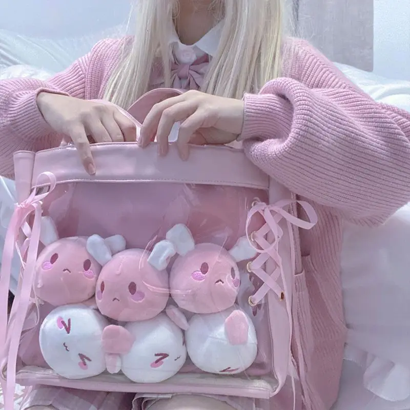 

JIAERDI Harajuku Pink Tote Bag Womens Bow Japanese Style Transparent Large Capacity Jk Handbag Female Lolita Y2k Shoulder Bags