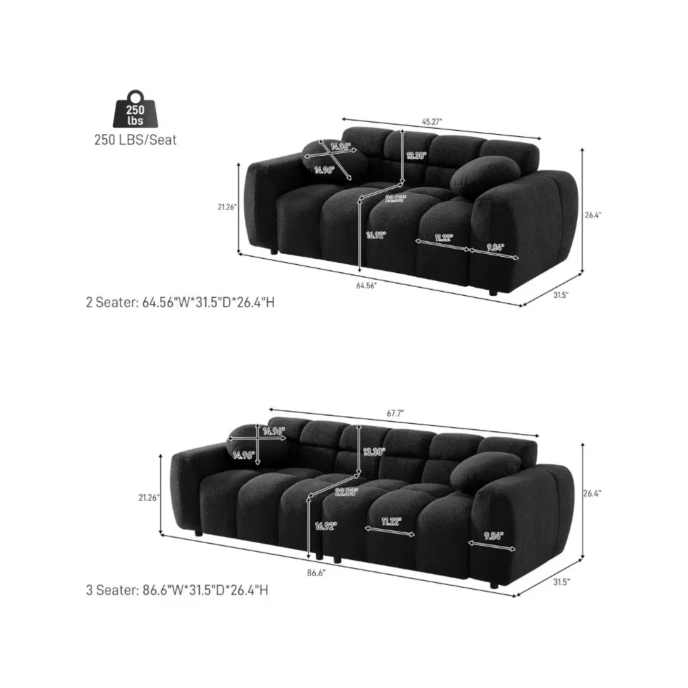 2 Piece Boucle Sofa Sofa Set, Comfy Tufted Upholstered Sherpa Deep Seat Cloud Couch, Modern Cozy Teddy 3 Seater Sofa & 2 Seater