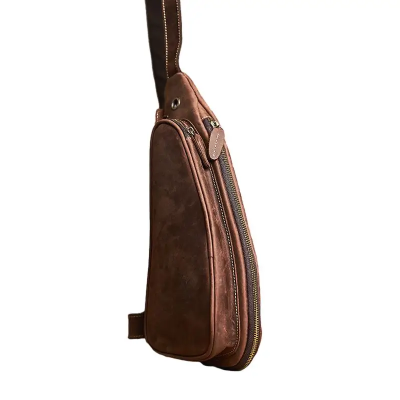 NUPUGOO – Echte Leder-Vintage-Brusttasche für Herren, als Umhängetasche oder Schultertasche tragbar, hochwertiges Leder, multifunktionaler Reißverschluss für 9,7-Zoll-Geräte. – Detail 10