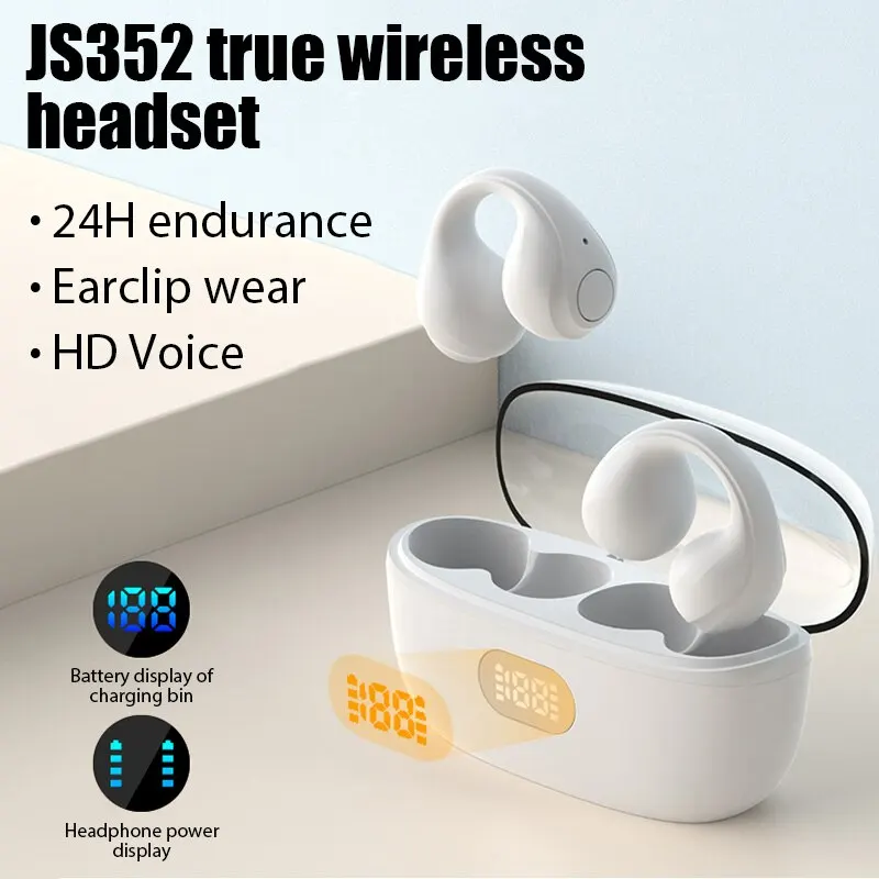 

KW52 Wireless Earphone Bluetooth Headset Transparent Warehouse Sports Ear Clip Digital Display Noise Reduction Bone Conduction