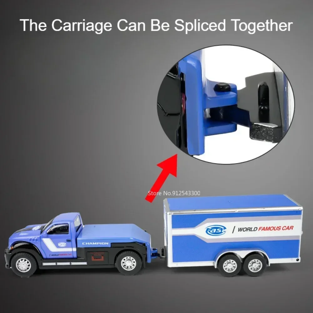 Modèle de remorque en alliage moulé sous pression pour enfant, échelle 1:64, conteneur, métal, joint mobile, nervure, dos, sauvetage, ingénierie, véhicules, cadeaux
