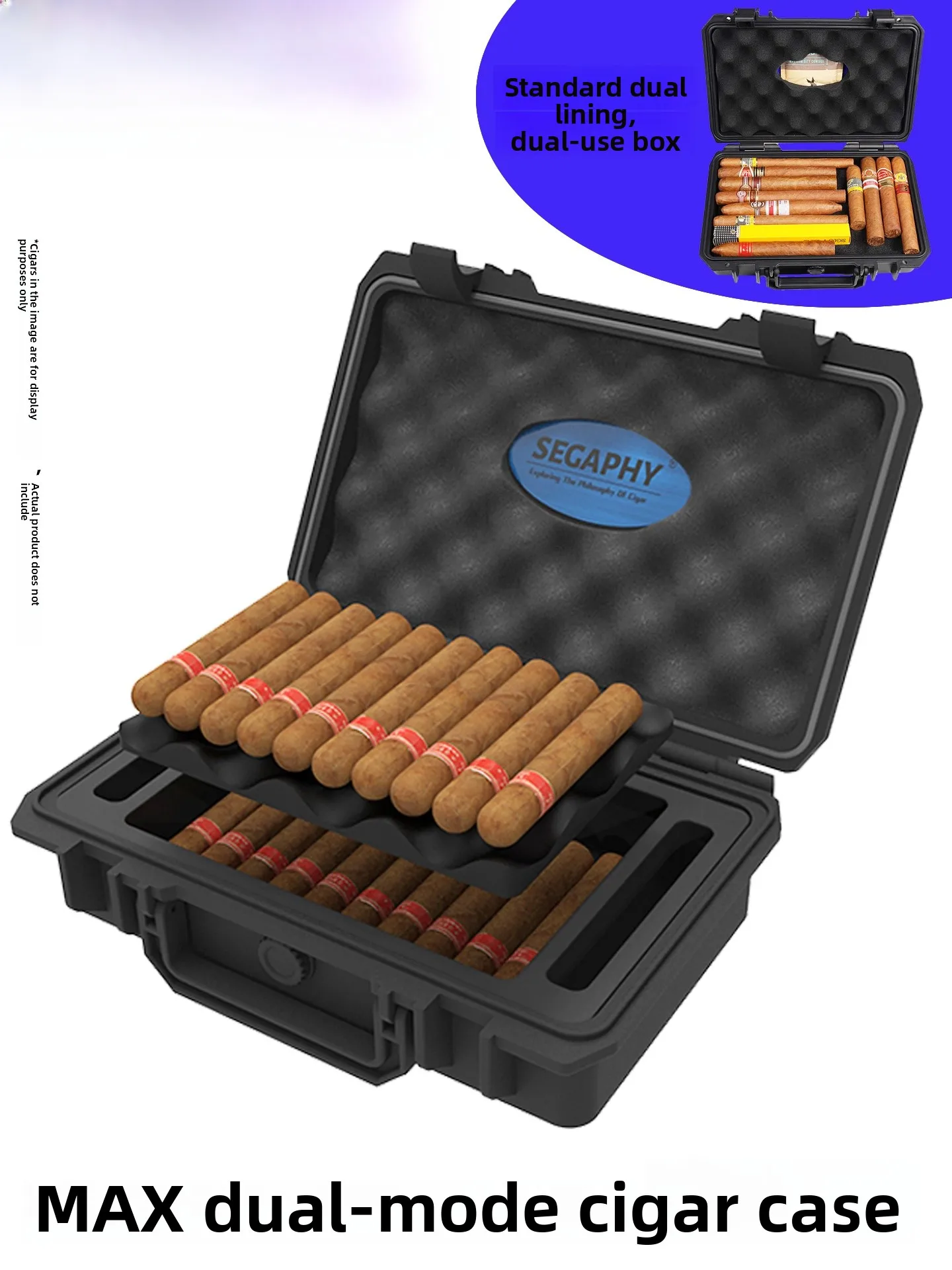 

Portable Handheld Double Mode Waterproof Large Capacity Moisture Proof Cigar Box by SEGAPHY Smooth Surface Plastic Material