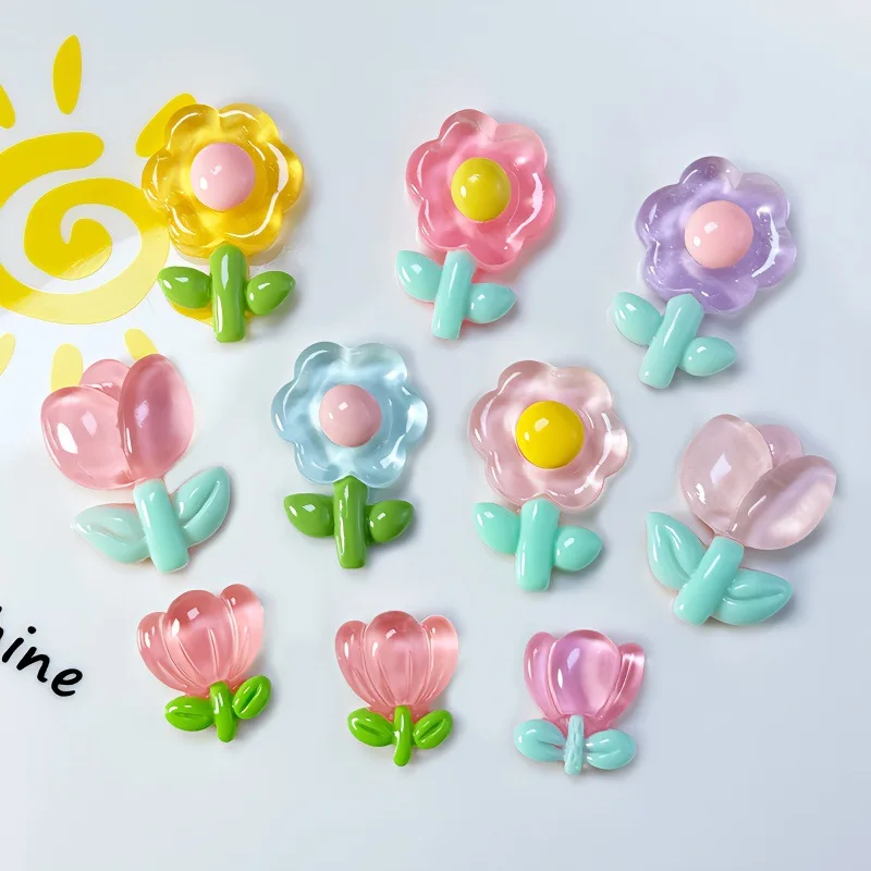 

5pcs Fresh and cute tulip flower resin DIY jewelry mobile phone case cream glue flatback hair accessories handmade materials