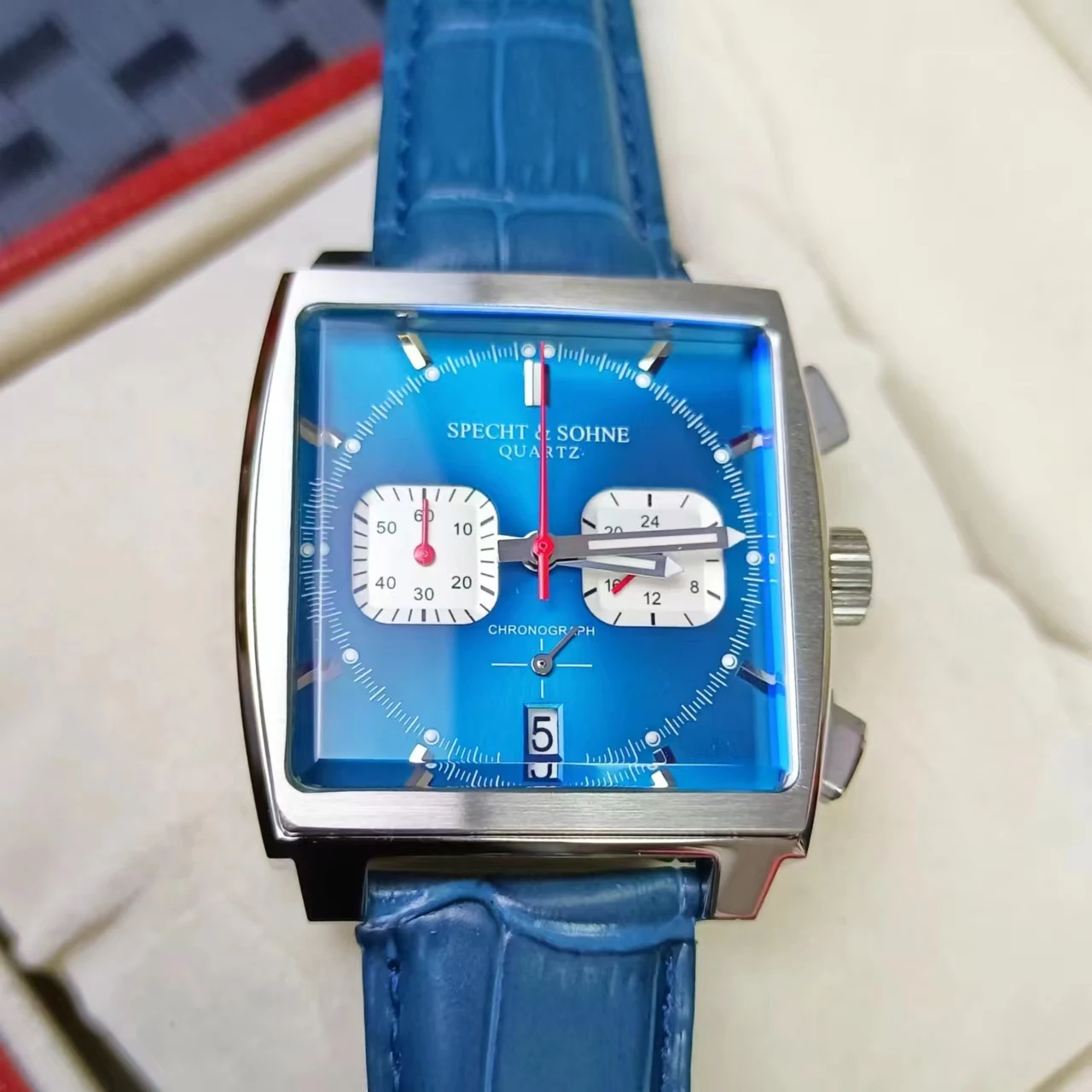 High-End Fashion Business Hot-Selling Multi-Functional Timing Watch Luminous Rectangular Leather Strap Men\'s Atmospheric Watch