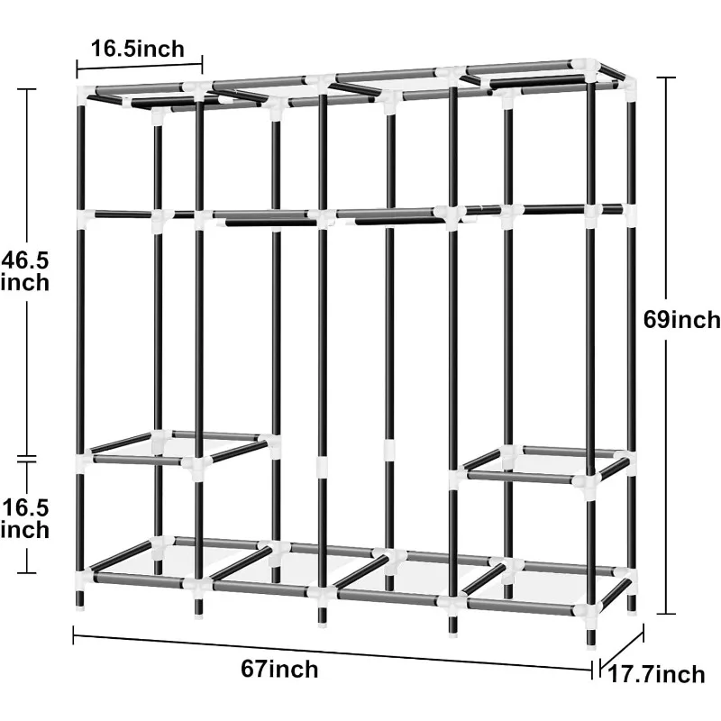 LOKEME Portable Closet, 67 Inch Wardrobe Closet for Hanging Clothes with 4 Hanging Rods, 25mm Steel Tube Clothes Storage Organiz