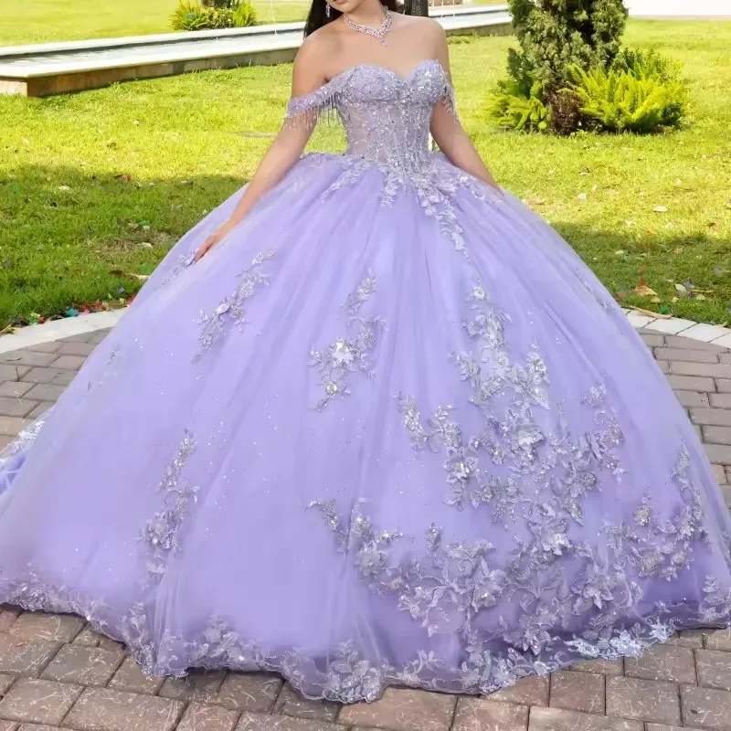 ANGELSBRIDEP Lavendel Quinceanera Kleider Ballkleid Vestidos De 15 Jahre Sexy Off Schulter Applikationen Geburtstag Party Angepasst