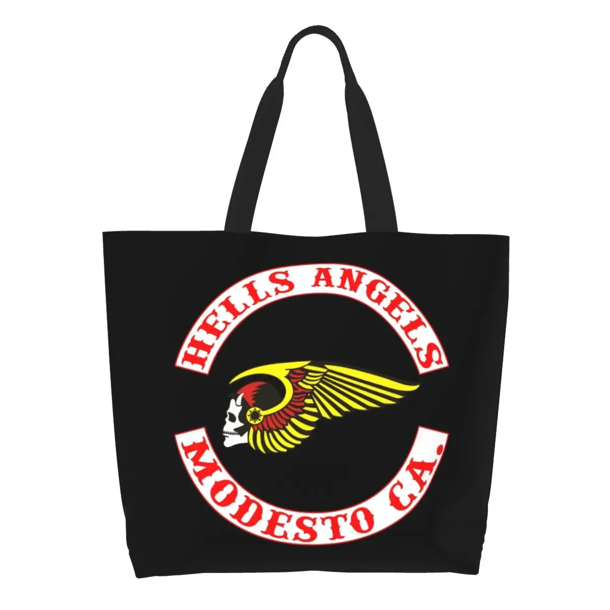 Custom Hells Angels Logo Shopping Canvas Bags Women Recycling Large Capacity Groceries Motorcycle Club Shopper Tote Bags