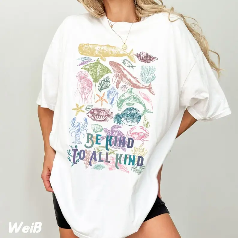 Retro Be Kind To All Kind T-Shirt Vintage Sea Creatures Shirt, Retro Nature T-Shirt, Gift for Marine Biologists 90s Style