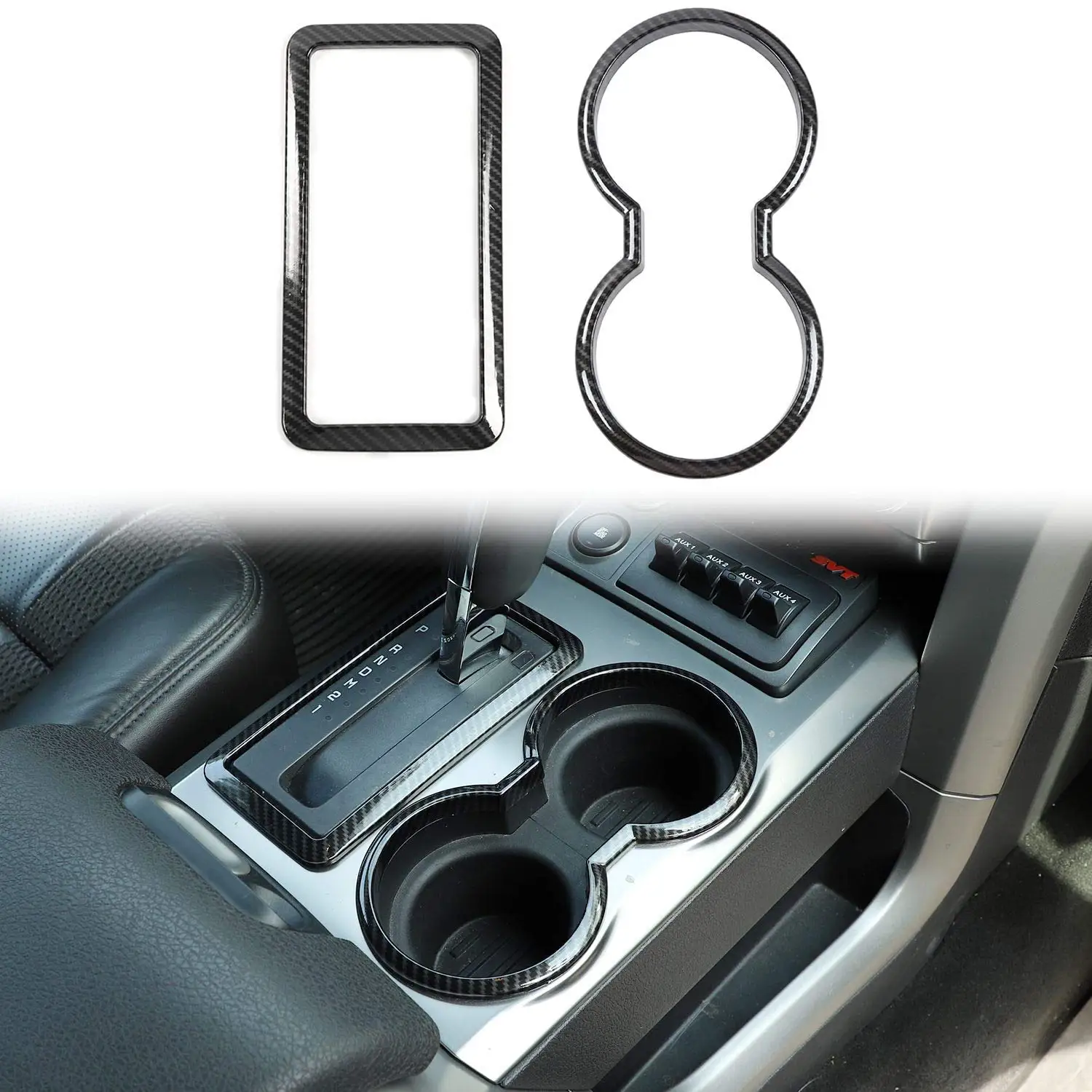 

Carbon Fiber Cup Holder Cover And Gear Trim For 2009-2014 Ford F150
