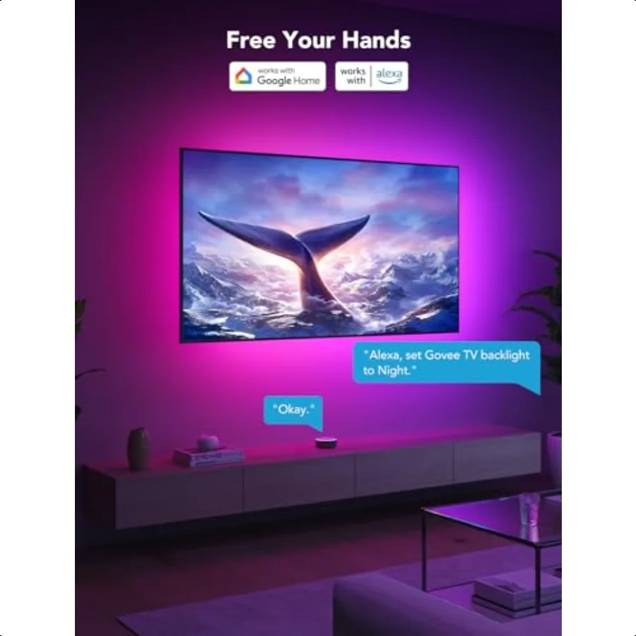 TV LED Backlight Strip RGBIC Smart LED Backlight for 4050inch TVs Music Sync WiFi Bluetooth App Control Works with Alexa Google