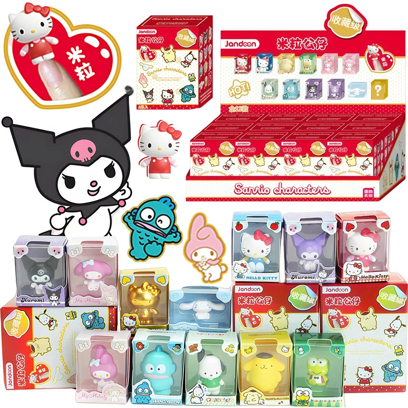 

JANDOOM Sanrio Hello Kitty Melody Kuromi Cinnamoroll Hangyodon Pochacco Keroppi аниме фигурка рисовая кукла слепая коробка игрушки подарок