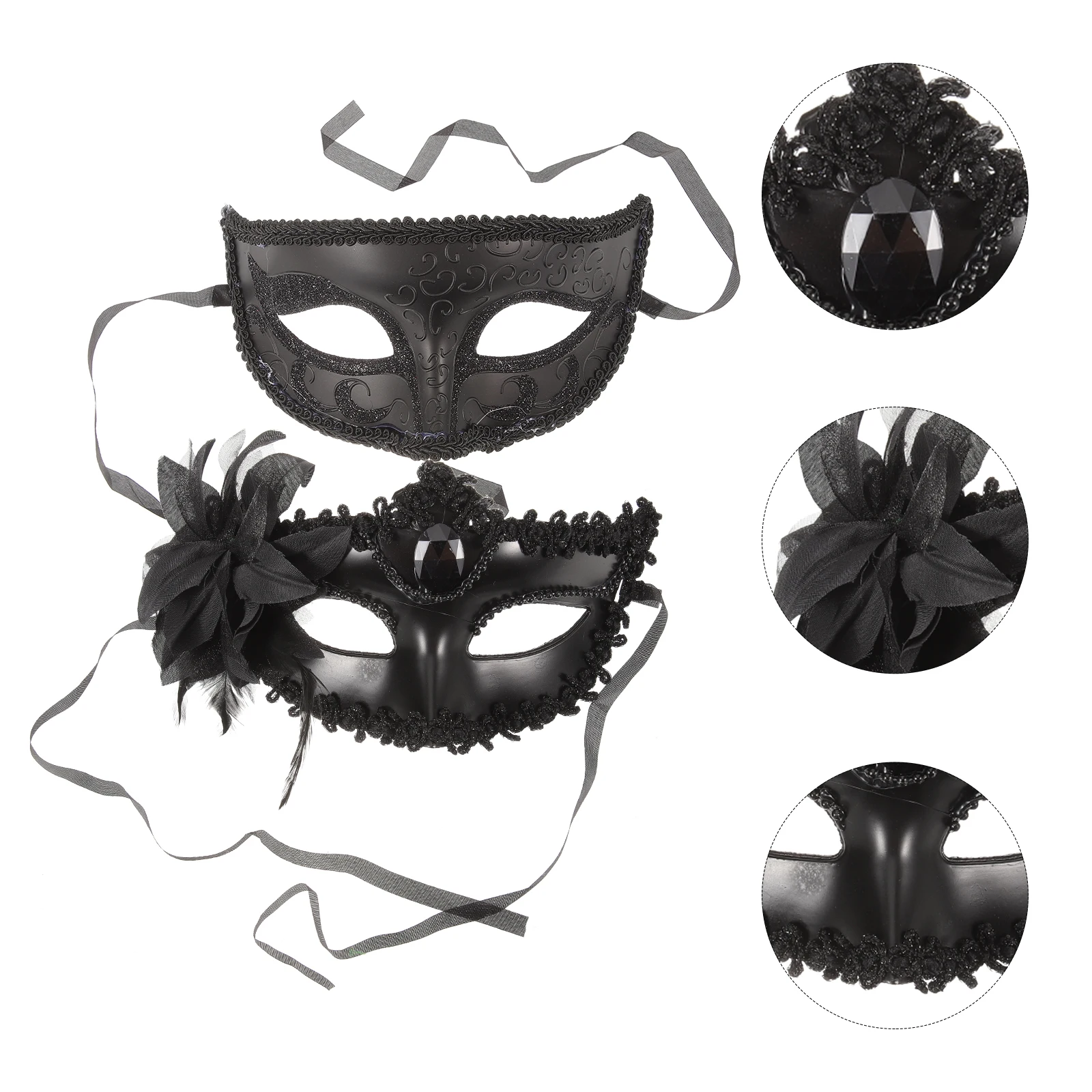

2 pcs Half Face Mask Masquerade Carnival Party Costume Venetian Cosplay Mask for Couple Plastic Fabric Halloween Festival Dance