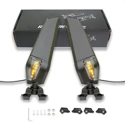 Motorcycle LED Mirrors For Kawasaki Ninja 250 300 400 650 H2 H4 Adjustable Rotating Rearview Fairing Swivel Wing Side Mirror
