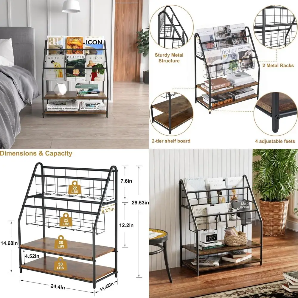 

Напольный органайзер для книжных полок в индустриальном стиле с полками-витринами для гостиных, офисов и классов коричневого цвета