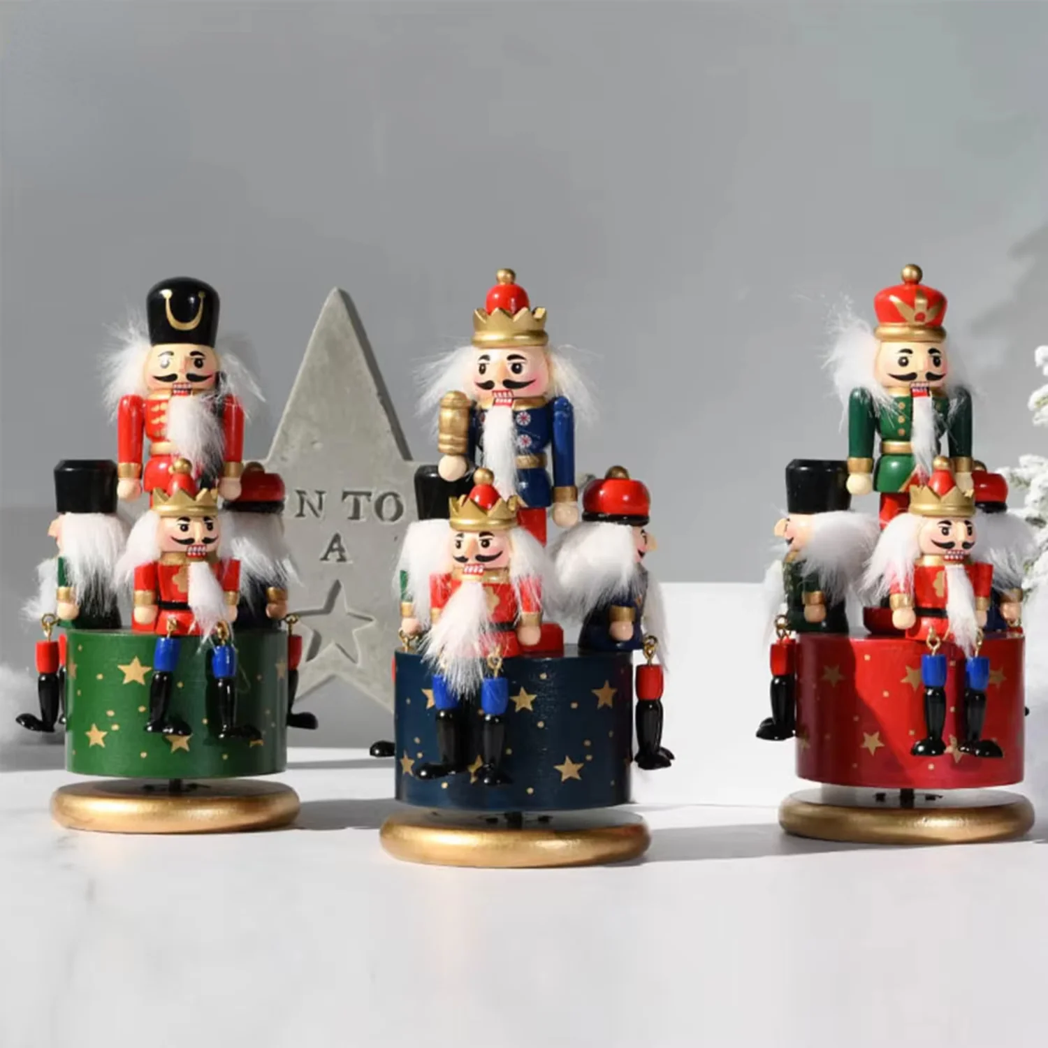 

23cm 9inch Painting Rotating Music Box New Design Christmas Crafts Wooden Nutcrackers