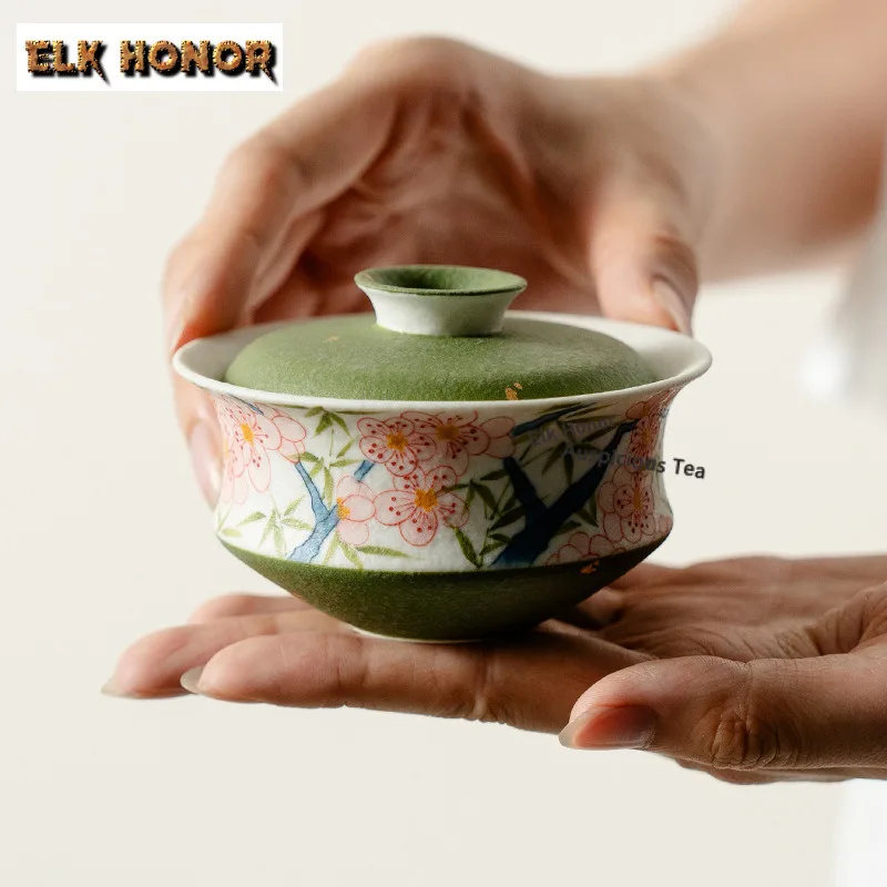 

120 мл ручная роспись с цветком сливы Gaiwan, древний чайный вкус, чайная чаша с набором крышек, чаша для приготовления чая, коллекция чайных сервизов