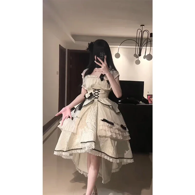 Abito Lolita lungo corto anteriore corto posteriore nero albicocca Abito da principessa Mitzvah da donna elegante temperamento industria pesante compleanno Bar