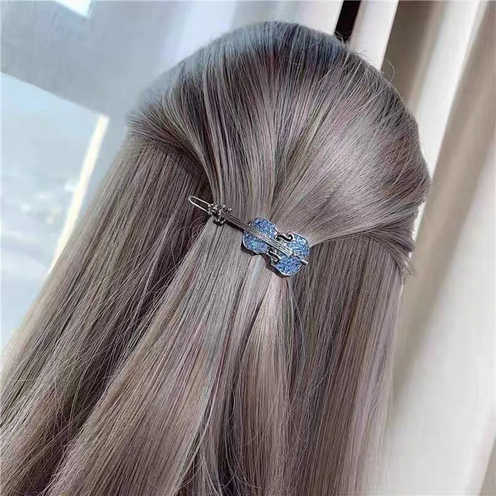 Elegant Shiny Girls Crystal Rhinestone Headwear Sweet Barrette Hairpin Hair Accessories Violin Hair Clip