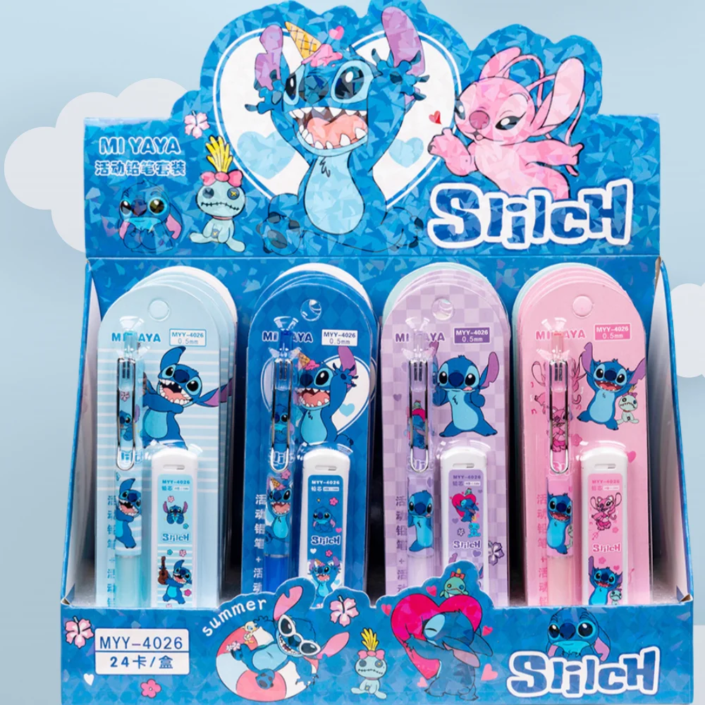 1/4pcs Disney Stitch Mechanical Pencil Lead Set Cute Lilo 0.5mm Press No-Sharp Pencil Stationery kids birthday Gift