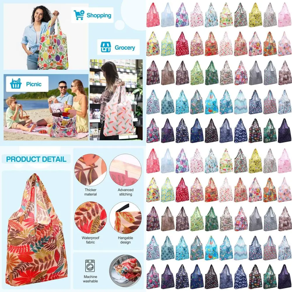 

Набор из 50 многоразовых сумок для продуктов, моющиеся и складные, для оптовых покупок, с чехлом для переноски