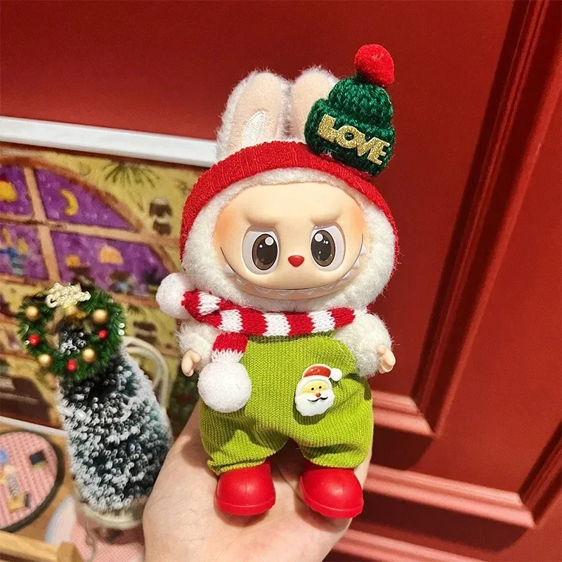 

Clothes For Labubu Clothing Merry Christmas Hat Scarf Elk Snowman Set 15/17cm Mini Plush Doll Accessory New Year Dress Gift