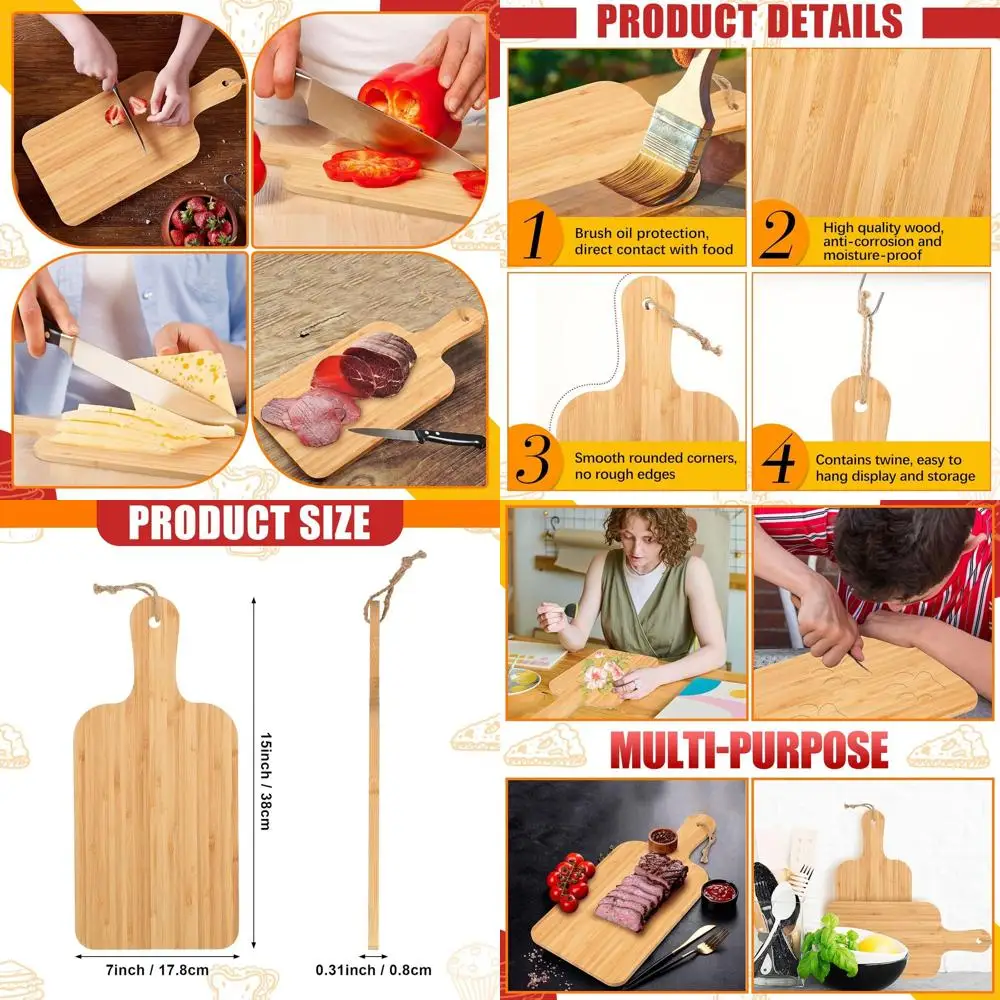 

Bulk Set of 18 Bamboo Chopping Boards, 15x7 Inches, with Handle for Kitchen, Engraving, and Serving at Events