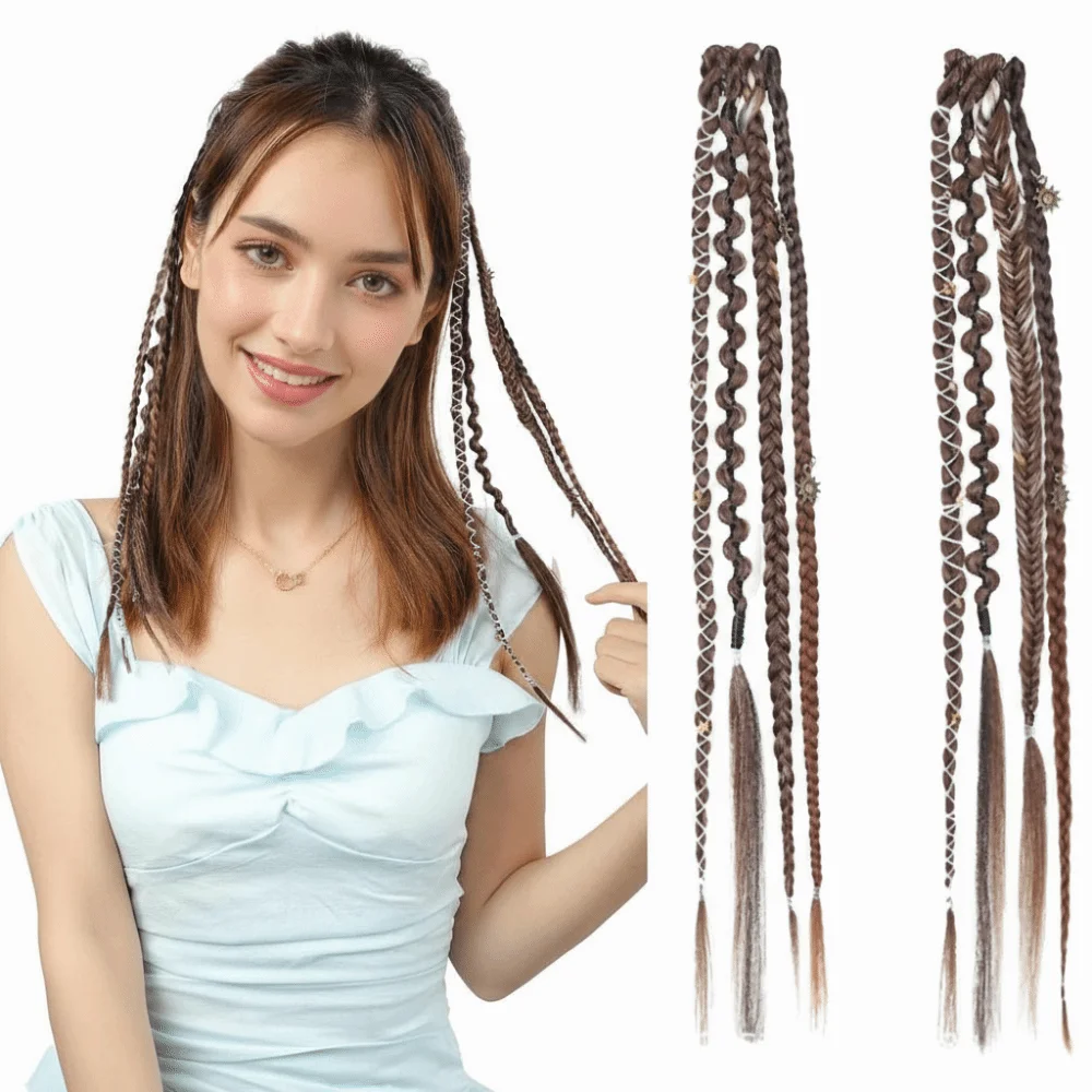 

Bohemia Clip in Hair Extensions 16 Inches Handmade Synthetic Weaving Clip-on Long Braid Fairy Hair Synthetic Hair Extensions