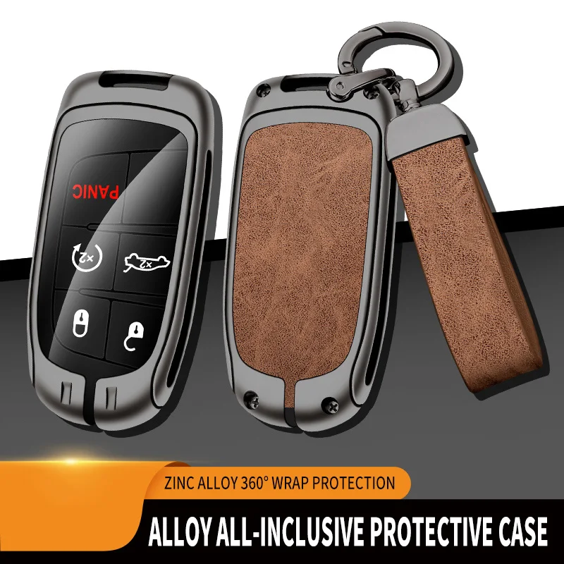 Metal Leather Car Key Cover Case Fob for Jeep Renegade Compass Grand Cherokee for Chrysler 300C Wrangler Dodge Car Accessaries