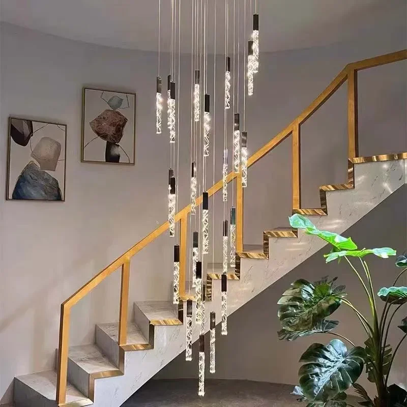 

Modern Crystal Led Chandelier For Staircase Living Room Luxury Cristal Large Hanging Lamp Nordic Minimalist Indoor Light Fixture