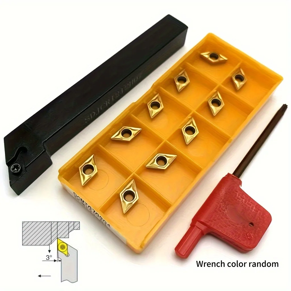 1/2 inch replaceable milling cutter turning tool holder SDJCR1212+10 pieces DCMT070204 hard alloy blade copper aluminum rotating