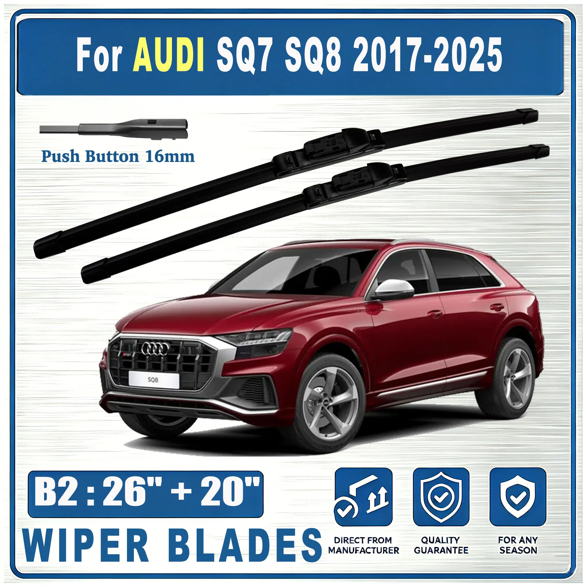 For AUDI SQ7 SQ8 2018-2025 Front B2 26"&20" Wiper Blades Windscreen WINDSHIELD WIPER BLADE 650mm 510mm SET OEM 2PCS