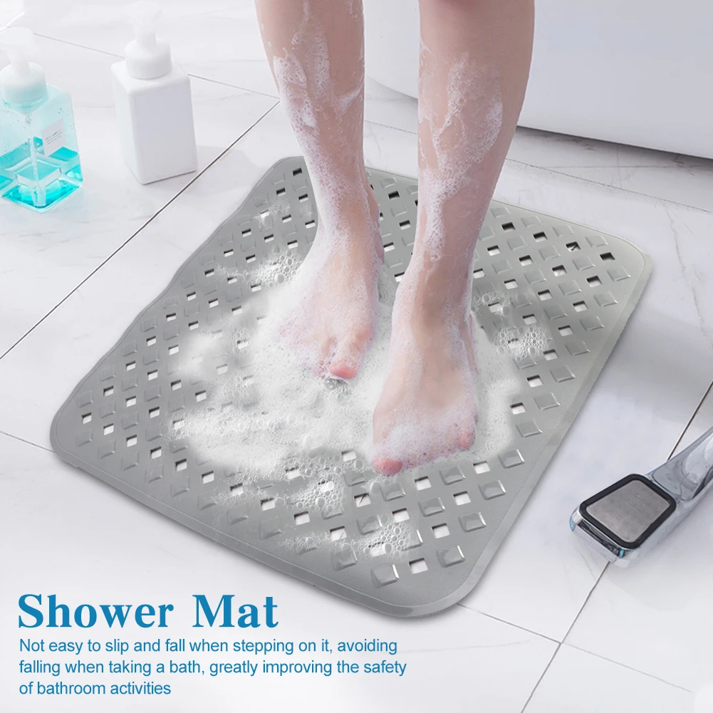 Quick Dry Square Bathroom Non Slip Pad with Suction Cup Bathing Floor Mat Safety Machine Washable Diamond Hole Shower Area Rug