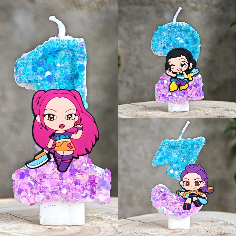 Bougie thème chasseurs de démons Kpop, numéro 3D 0-9, décoration de gâteau d'anniversaire pour enfants, réception-cadeau pour bébé, fournitures de fête Anime, cadeaux