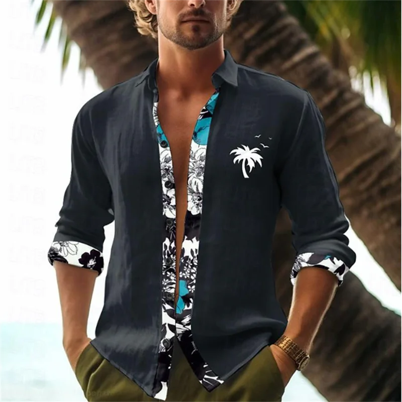 Fashionable men\'s tops striped plaid simple stitching soft and comfortable lapel buttons men\'s tops casual outdoor street 2024