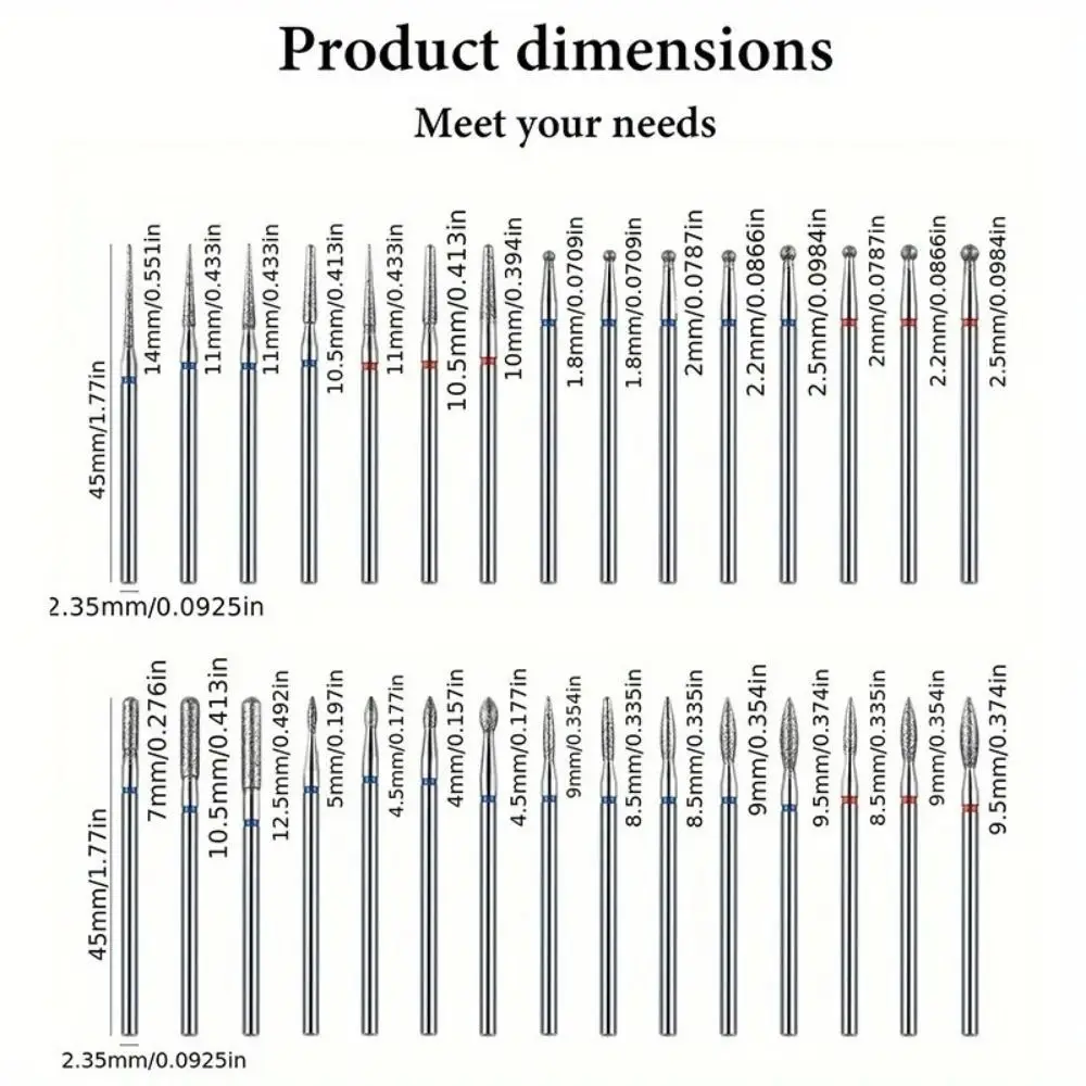 30 Pcs/Box Diamond Manicure Grinding Head Set Peeling Carving Nail Drill Bit Kits Replacement head Nail Trimming