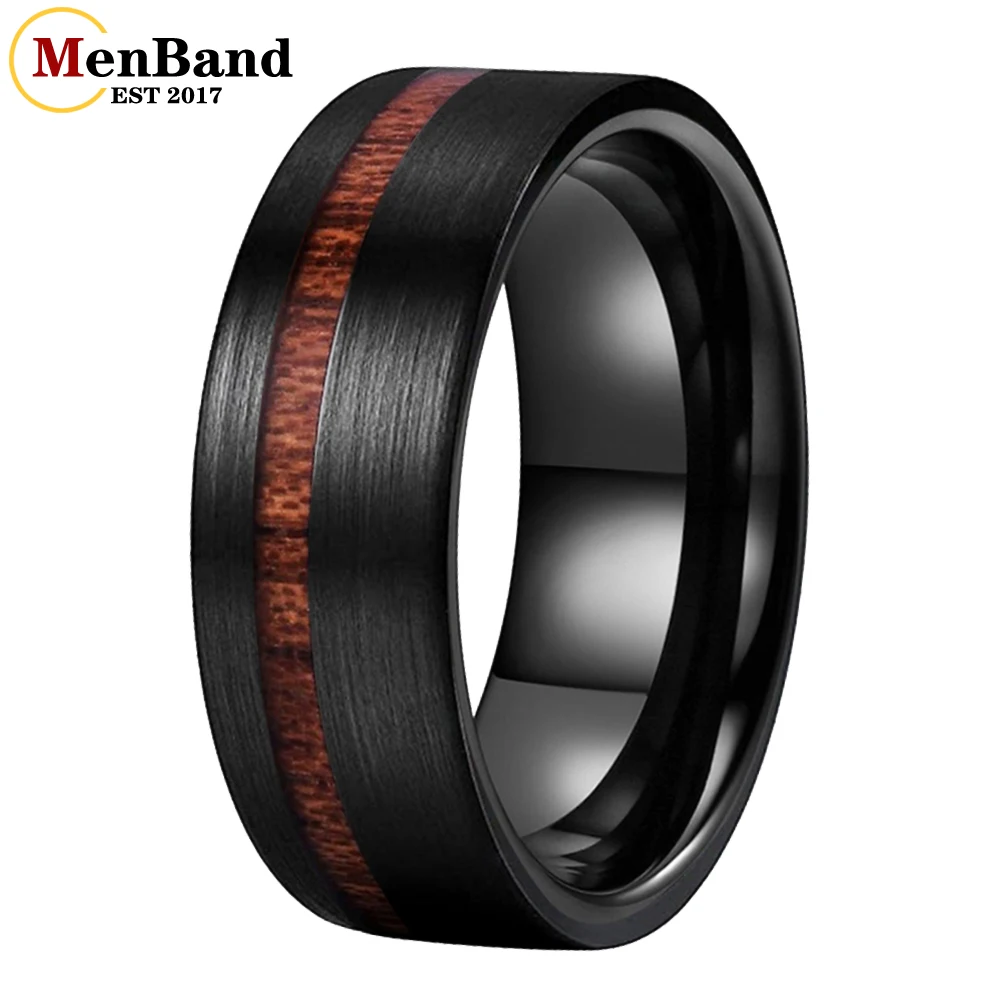 

MenBand Fashion 8MM Men Women Black Wedding Band Tungsten Wood Ring With Real Wood Inlay With Comfort Fit Size 7-15