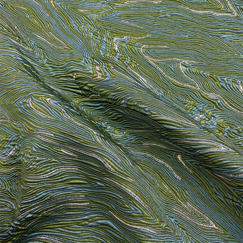

Emerald Oil Painting Wave Jacquard Fabric New Chinese Style Water Flow Texture Cheongsam Dress Hanfu Designer Couture Material