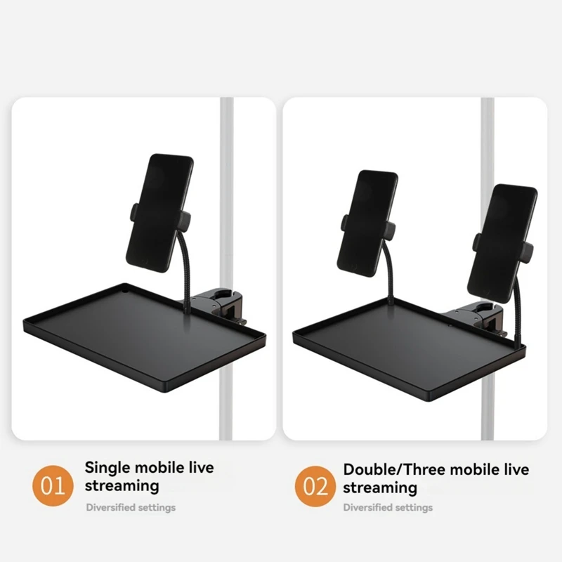 2-In-1 Microphone Stand Tray With 2 Phone Holder, Adjustable Clamp-On Rack Mic Stand Tray Shelf For Studio Concert