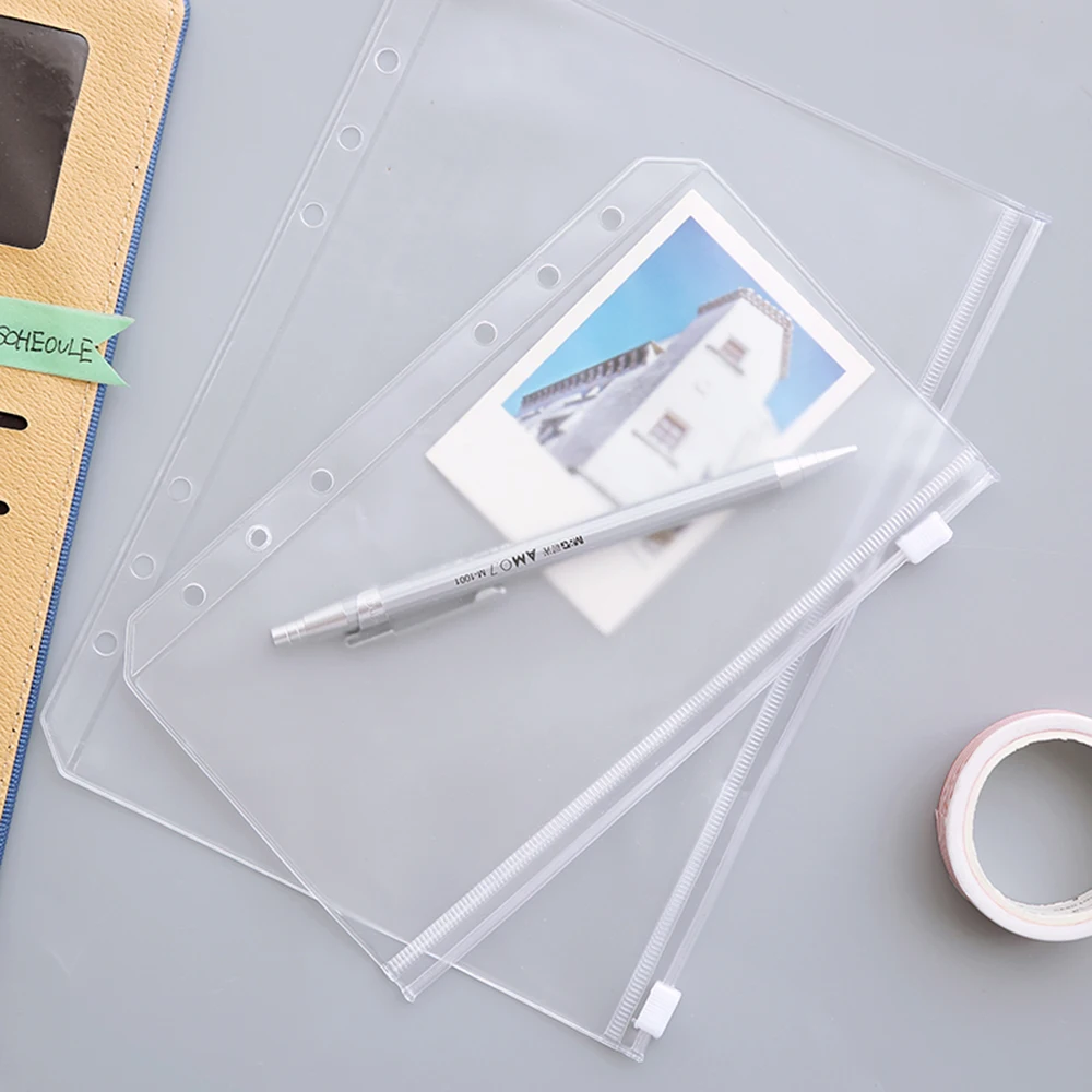 Porta carte di credito in PVC trasparente per A5 Personal A7 Binder Rings Notebook 6 fori Zipper Bag Pouch Diary Planner accessori