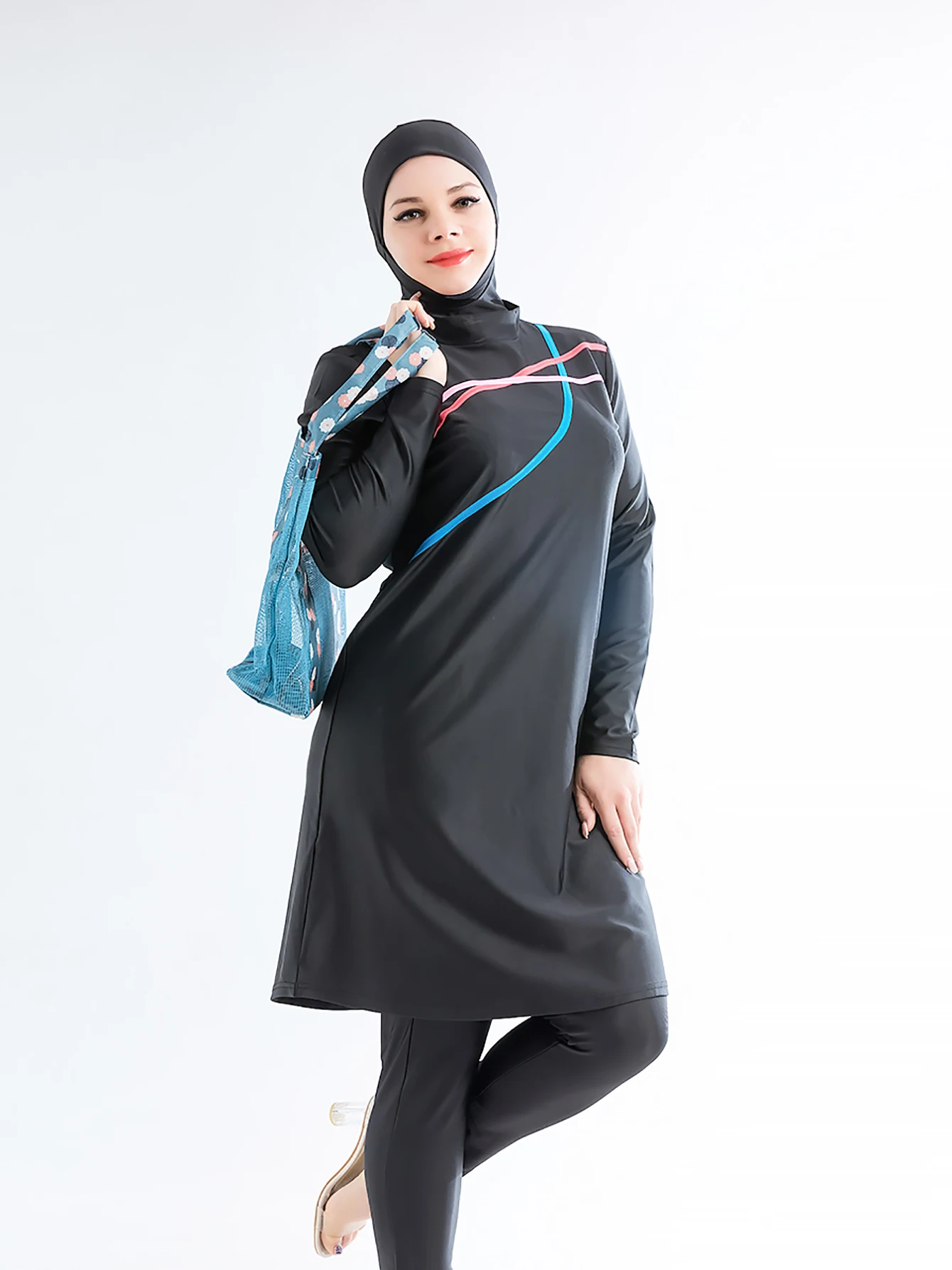 3PCS Muslim Modest Burkini Swimwear Hijab Swimsuit Women Long Sleeve Swimming Suit Islamic Cover Ups Burkini Hijabs Swim Bathing