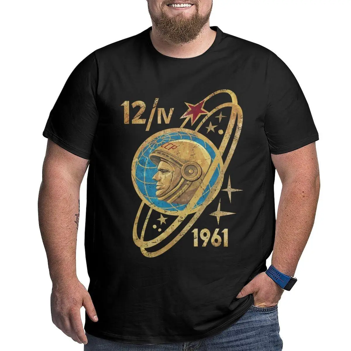 Russia CCCP Yuri Gagarin Couple Soviet Cosmonaut 1961 T-Shirts Men Big Tall Tee Shirt O Neck T Shirt Large 4XL 5XL 6XL Clothes