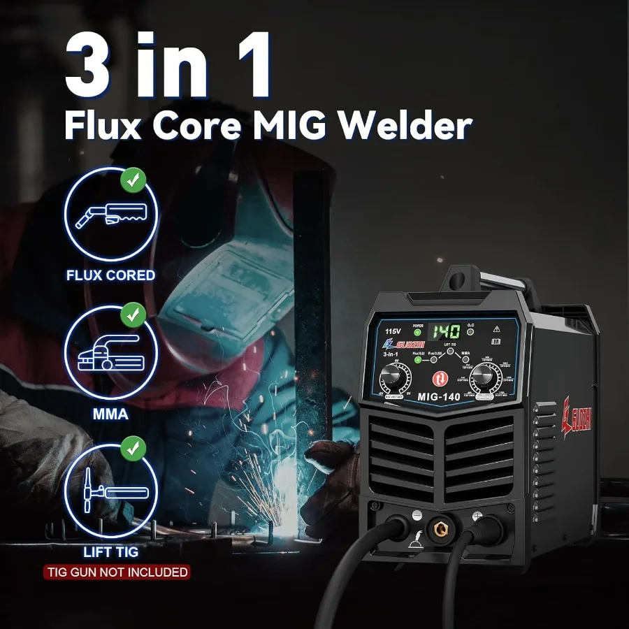 ماكينة لحام MIG متعددة المعالجات 140A 3in1 مع FLUX MIG ARC Lift TIG Capability ماكينة لحام مدمجة 110 فولت مثالية لورش العمل المنزلية أ #2